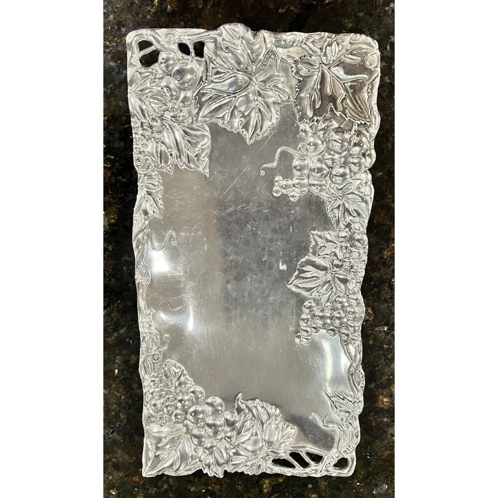 Arthur Court Vintage Silver Bread Tray Serving Grapes 1996 Aluminum 12"x6"